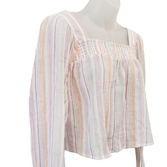 BCBGeneration Cotton Blouse Top Women's XXS 2XS White Green Purple Long-Sleeve - Picture 2 of 12